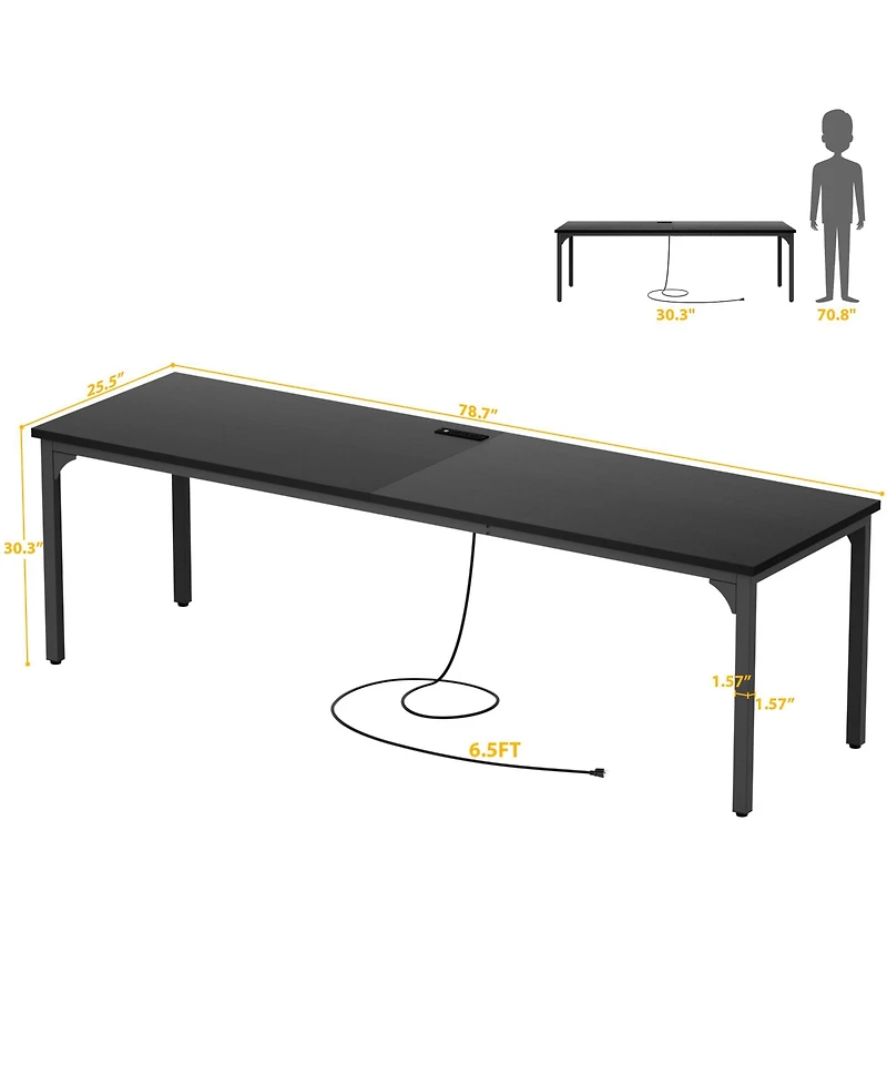 Aheaplus 78.8'' W Rectangle Computer Desk, Wood Top Study Workstation