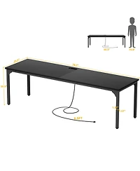 Aheaplus 78.8'' W Rectangle Computer Desk, Wood Top Study Workstation