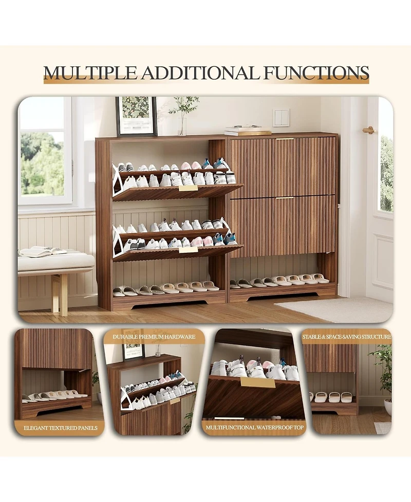 homfan Fluted Shoe Cabinet for Entryway with 2 Flip Drawers