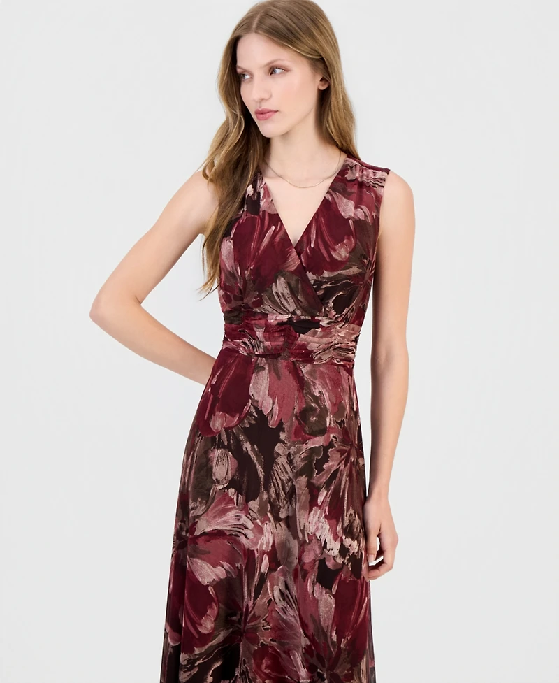 Robbie Bee Women's Printed Surplice-Neck Maxi Dress