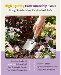 Xdovet Garden Tool Set Stainless Steel Ash Wood Handle Pruner Weeder Tote Bag