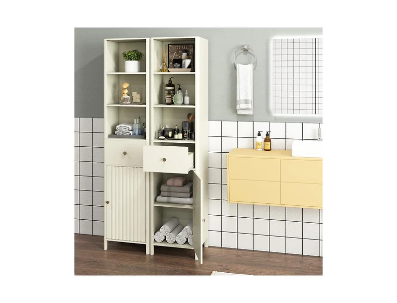 Volenca 67-in Tall Narrow Bathroom Cabinet with Fluted Door and Drawer