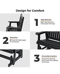 Mega Casa Hips Patio Glider with Cup Holders, Durable Poly Lumber, High Back and Deep Contoured Seat, Heavy Duty 900 lb Capacity