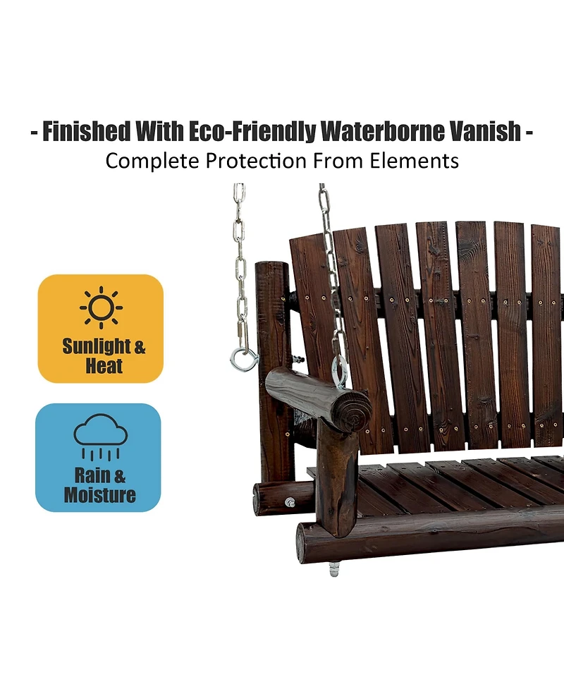 Maga Casa Innovaze 1-Seater Premium Rustic Solid Fir Wood Outdoor Porch Swing, Luxury Hanging Log Bench with 900 lbs Capacity