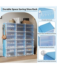 Homfan 8-Tier Sliding Door Shoe Storage Cabinet, Large Capacity Pp Metal Frame Organizer with Side Hooks