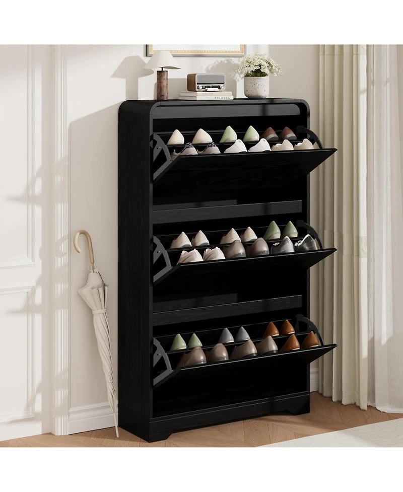 Homfan Narrow Shoe Cabinet - 3 Flip Drawers, Freestanding Shoe Storage for Entryway, Hallway or Small Space