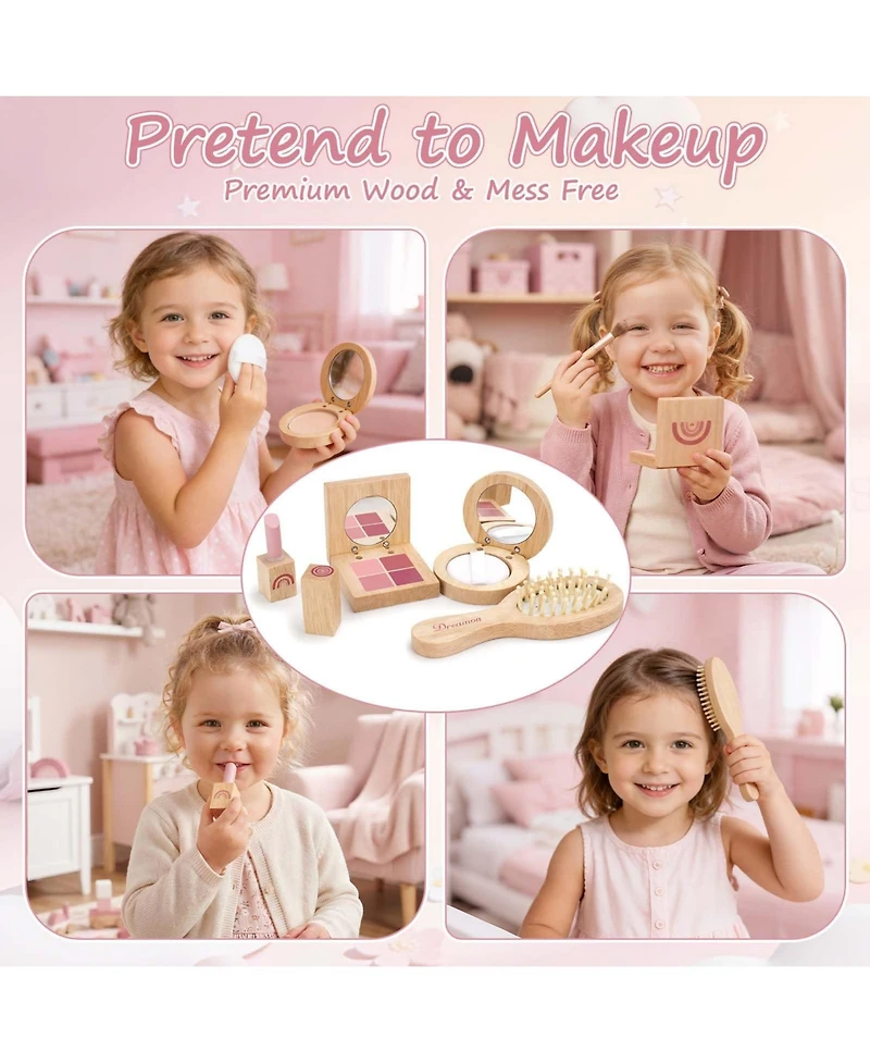 Gnuadz 30PCS Play Purse Wooden Makeup Kit Handbag Phone Wallet Keys Princess Gift 3-6 Year Old