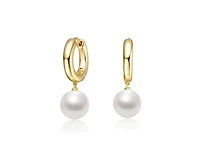Rachel Glauber Elegant 14K Gold Plated Pearl Drop Chunky Hoop Earrings