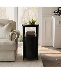 Tribesigns Solid Wood End Table with 2 Drawers and Open Shelf Set of 2, No Assembly Required Side Table, Vintage Brown Slim Bedside Nightstand
