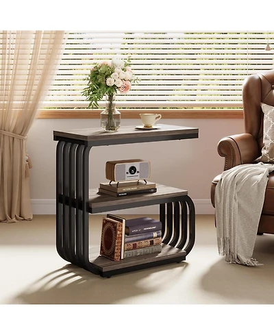 Tribesigns Small End Table, 3 Tier Design Accent Table with Metal Frame, Industrial Vintage Nightstand for Living Room, or Small Spaces
