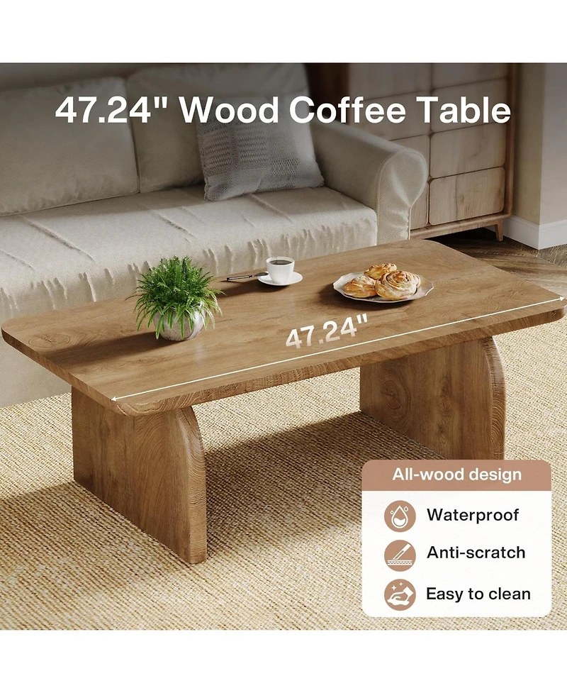 Tribesigns Rectangle Coffee Table, 47-Inch Wood Rectangular Living Room Farmhouse Accent Center Table Low Cocktail Tea with Sturdy Base &