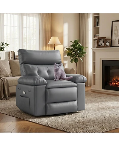 homfan Leather Massage Recliner with Side Storage and Easy Care Spacious Comfort Chair for Living Room
