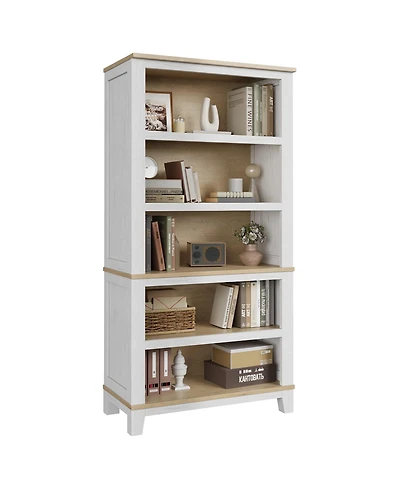 gaomon Modern Farmhouse 5-Tier Wooden Bookcase – 71" Tall Bookshelf with Adjustable Shelves, Sturdy Wood Frame and Legs, Large Sturdy Display Shelf