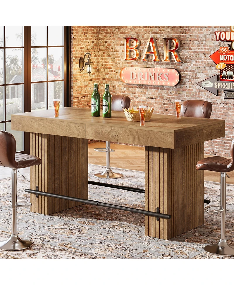 Tribesigns 62.2Inch Bar Table, Industrial Counter Height Pub Dining Table, Large Home Bar Unit