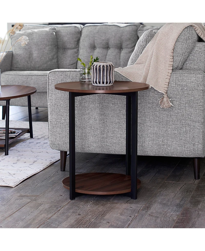 Household Essentials Jamestown Round End Table with Storage Shelf