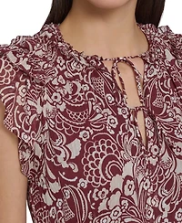 Tommy Hilfiger Women's Flutter-Sleeve Tie Neck Chiffon Midi Dress