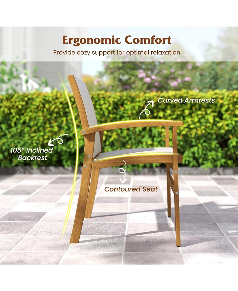Slickblue Set of 2 Patio Chairs Acacia Wood Armchairs with Fabric Seat