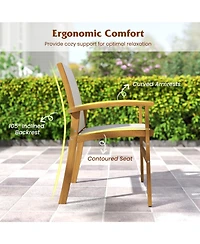 Slickblue Set of 2 Patio Chairs Acacia Wood Armchairs with Fabric Seat