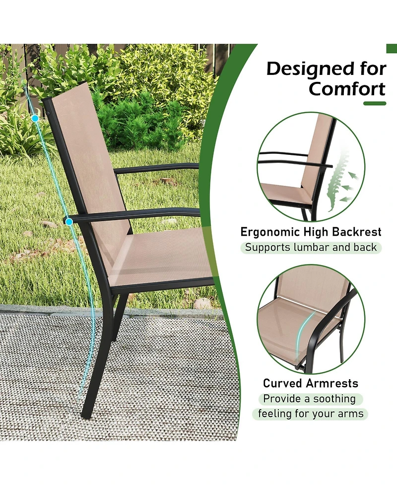 Gymax Outdoor Dining Chairs Set of 2 With Breathable Fabric Armrests High Back