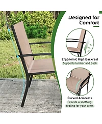 Gymax Outdoor Dining Chairs Set of 2 With Breathable Fabric Armrests High Back