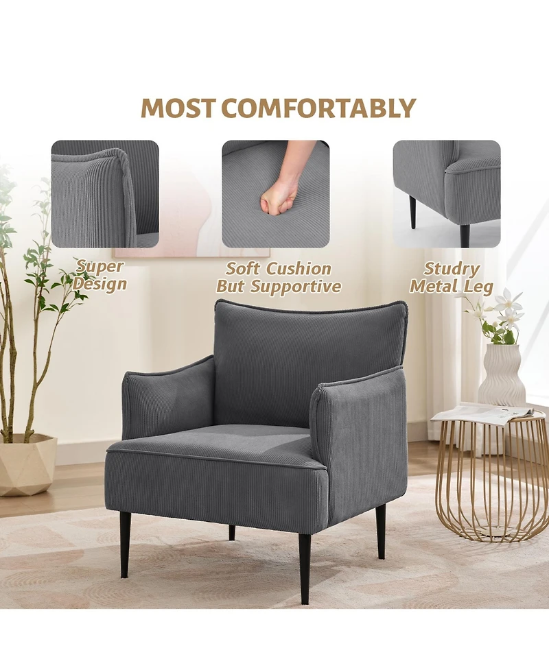 homfan Mid-Century Modern Accent Chair with Corduroy Fabric and Sturdy Wood Frame