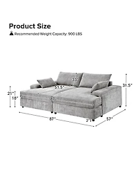 Hulala Home Tychon 87inch Upholstered Square Arm Deep Seating Sleeper Sofa