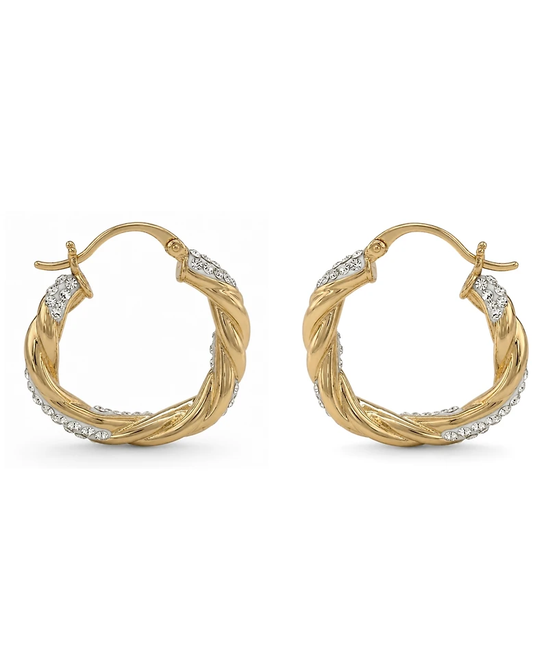 Clear Crystal Twisted Click Top Hoop Earring in Silver Plate or Gold Plate