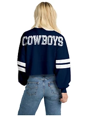 Spirit Jersey Women's Navy Dallas Cowboys Oversized Cropped Stripe Long Sleeve T-Shirt