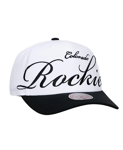 Mitchell & Ness Men's and Women's White/Black Colorado Rockies Xl Script Pro Crown Adjustable Hat