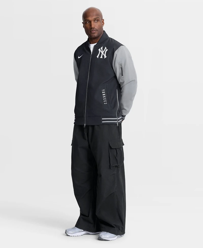 Nike Men's Navy/Gray New York Yankees Authentic Collection Dugout Relaxed Full-Zip Bomber Jacket
