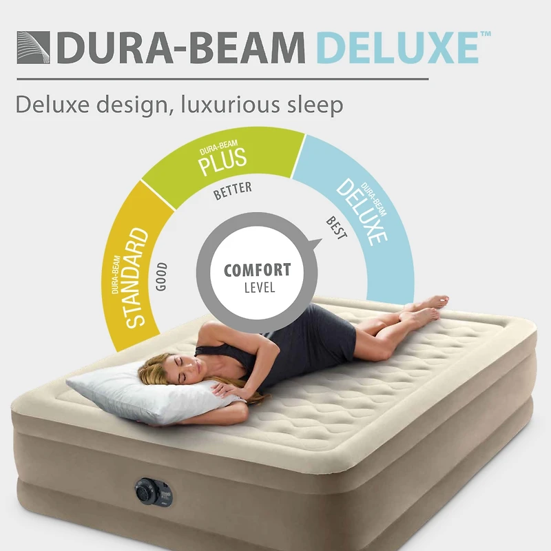 Intex 64427ED Dura-Beam Deluxe Ultra Plush Air Mattress w/Built-in Pump, Queen