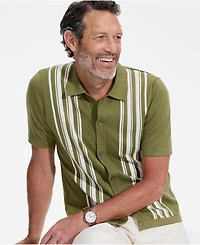 Lands' End Men's Short Sleeve Striped Button Through Sweater Polo