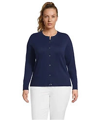 Lands' End Plus Fine Gauge Cotton Crew Cardigan Sweater