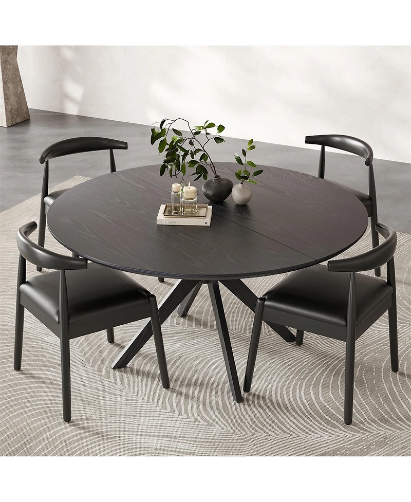 Clihome 47.2" Solid Wood Round Dining Kitchen Table with Intersecting Pedestal Base