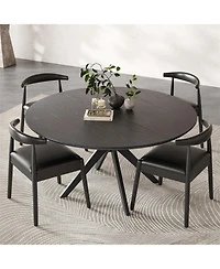 Clihome 47.2" Solid Wood Round Dining Kitchen Table with Intersecting Pedestal Base
