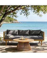 Asagikoiai 2-Piece Outdoor Acacia Wood Sofa Set with Rope Back and Round Coffee Table