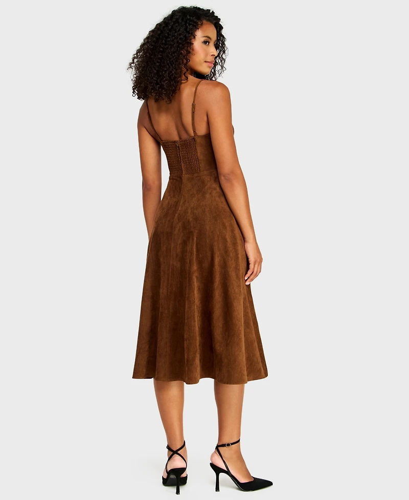 Alex & Sophia Juniors' Sweetheart Neck Suede Midi Dress