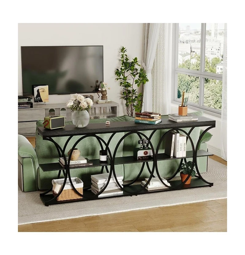 homfan Narrow 3-Tier Console Table for Entryway, Hallway, or Behind Sofa, Metal Frame, Wood Grain Finish
