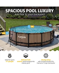 Funsicle 14' x 42" Oasis Round Outdoor Above Ground Swimming Pool, Natural Teak