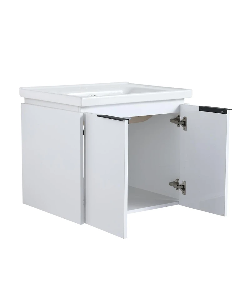 Sillysis Inch Wall Mounted Bathroom Vanity with Ceramic Sink, Storage Shelves, Soft Close Doors