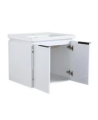 Sillysis Inch Wall Mounted Bathroom Vanity with Ceramic Sink, Storage Shelves, Soft Close Doors