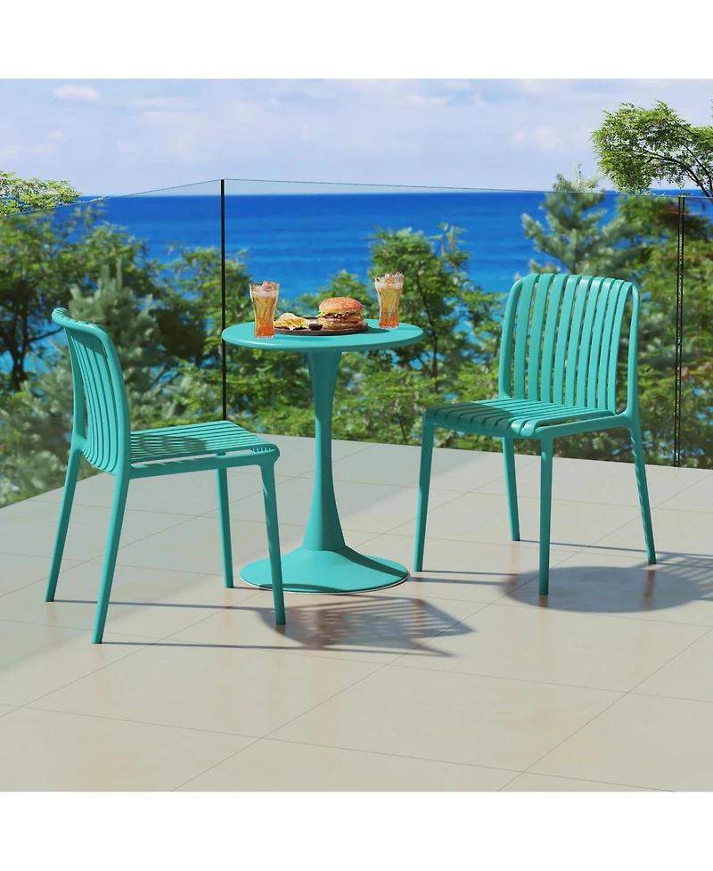 3-Piece Outdoor Metal Dining Table Set And Stackable Resin Patio Chairs