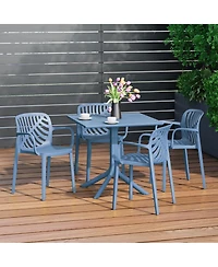 5-Piece Outdoor Resin Square Patio Dining Table Set with Modern Stackable Chairs