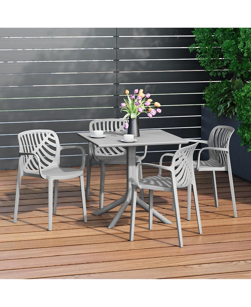 5-Piece Outdoor Resin Square Patio Dining Table Set with Modern Stackable Chairs