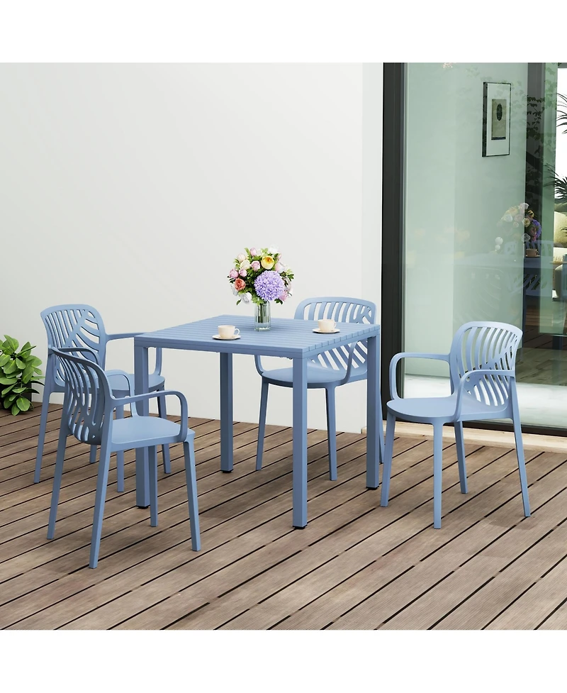 5-Piece Outdoor Square Dining Table Patio Set with Stackable Chairs