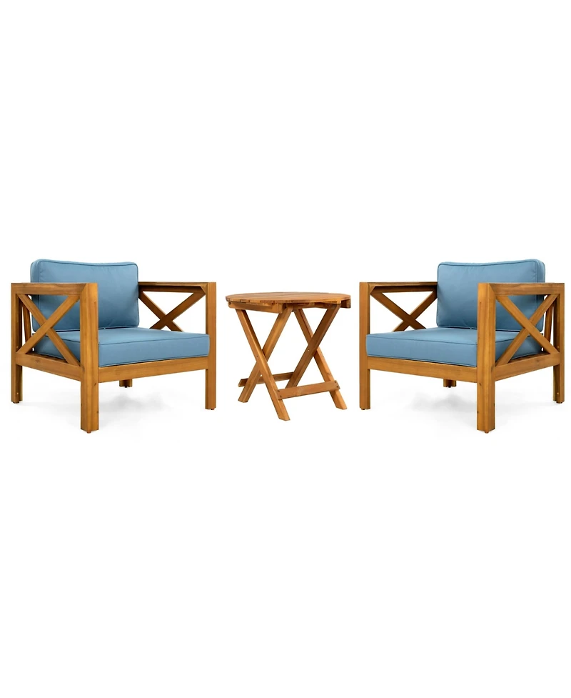 Flynama Outdoor 2 Piece Wood Conversation Set Teak Finish Acacia Wood Armchairs Cushions Foldable Side Table