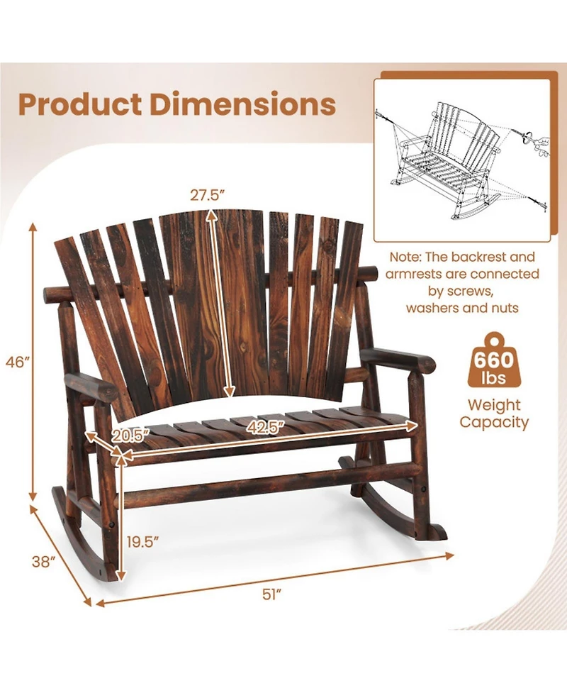Gouun Outdoor Adirondack Rocking Chair with High Back and Slatted Seat, 660 lb Capacity