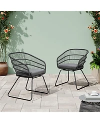 Clihome 2Pieces Outdoor Pe Rattan Dining Chair - Cushioned Patio Chair