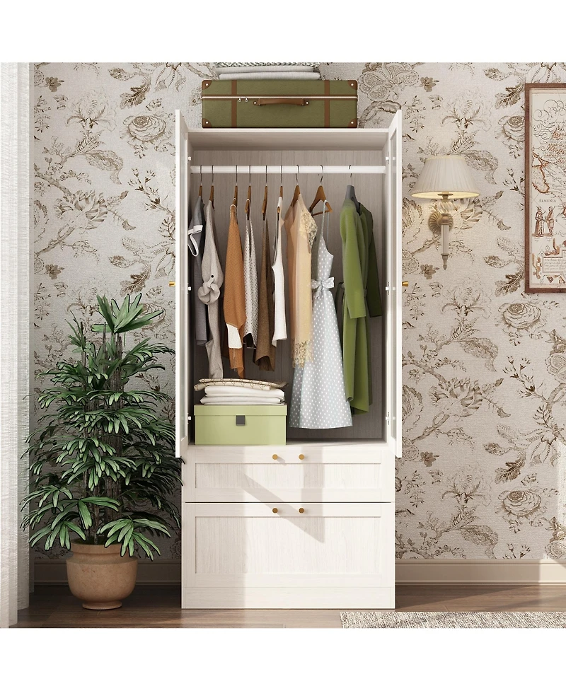 Homsee 2-Door 2-Drawer Wardrobe - Frosted Glass Closet | Modern Wooden Organizer | Bedroom Storage