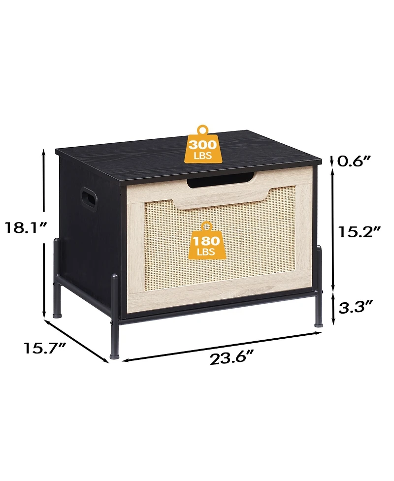 homfan Rattan Storage Bench with Cushion, Rattan Shoe Organizer with Safety Hinges for Entryway or Living Room